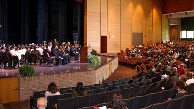 a packed auditorium during the annual baccalaureate ceremony at central state university