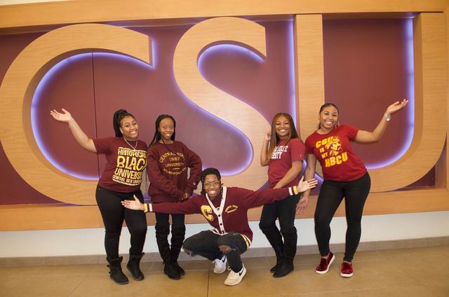 central state university hbcu land-grant institution students in maroon and gold