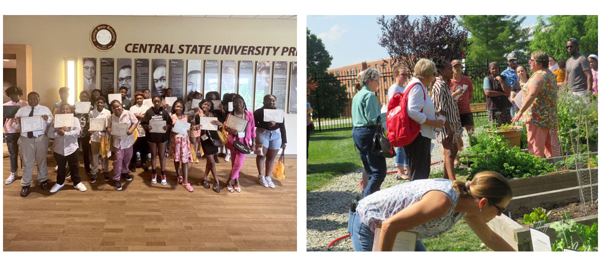 (STEM) summer camps (L) and a group of herb enthusiasts exploring herbs in the Botanical Garden (R).