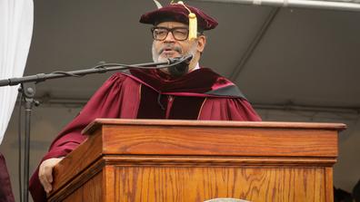 Dr. Eric Dyson speaking at the 2023 Commencement