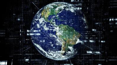 earth from outer space with interconnected lines