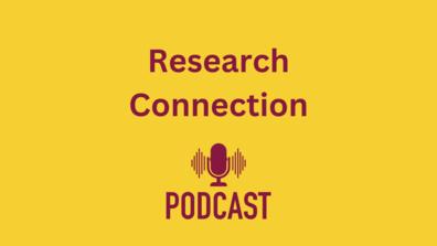 An image of a microphone with the words Research Connection Podcast