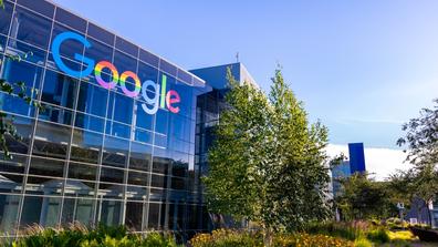 Google office building in the Company's campus in Silicon Valley; The "double o's" of the logo are decorated in rainbow colors in honor of LGBTQ Rights