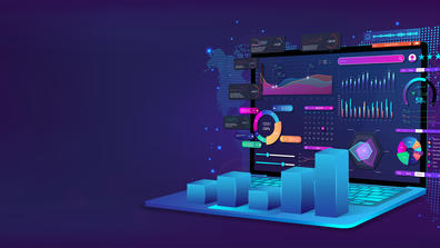 a laptop with graphs and charts representing business analytics
