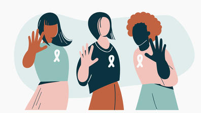 Gender violence concept Woman show stop gesture or sign protest against racial or gender discrimination. Diverse female characters for equal diversity design. Women day, sisterhood illustration