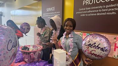 central state university student wenese geary at the student center during the feminine hygiene product drive
