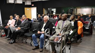 audience at the 1974 tornado survivors' panel at central state university including ohio rep. bill dean