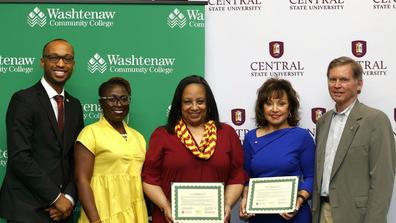 five people from Washtenaw Community College and Central State University hold transfer partnership agreements