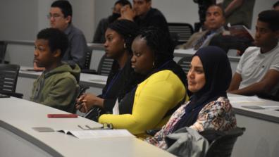 interns in the intel summer internship for women and underrepresented minorities in a lecture hall