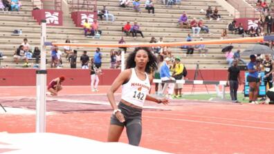 Amarianna Lofton competing in the high jump for marauder athletics