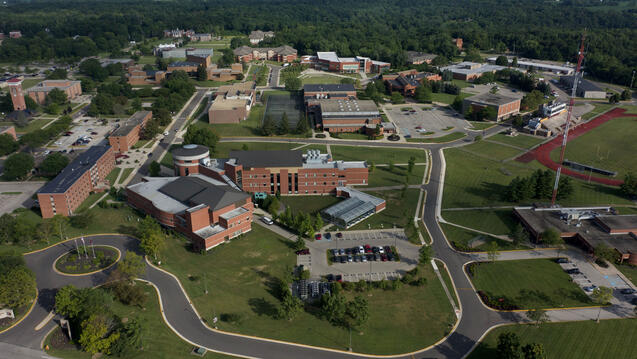 a drone aerial image of the central state university campus in wilberforce ohio