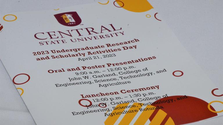 a flyer shows the agenda for Research and Scholarly Activities Day at Central State University