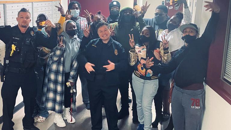 Central State University students with the University Police Department, including Police Chief Stephanie Hill 