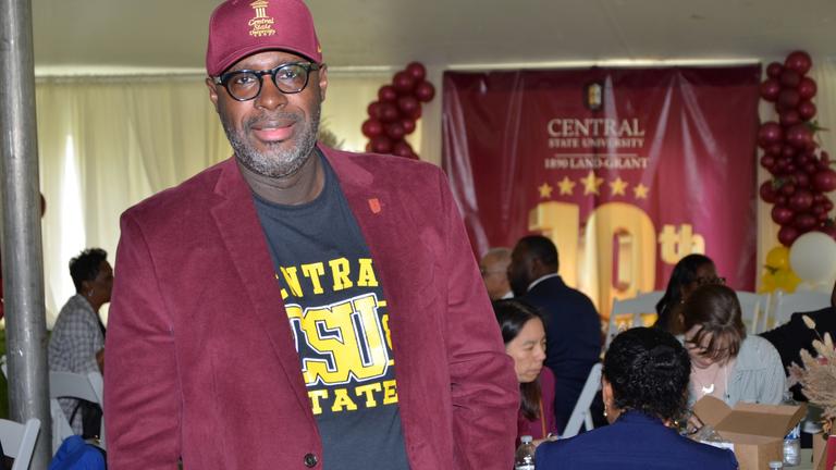 a man in central state university gear