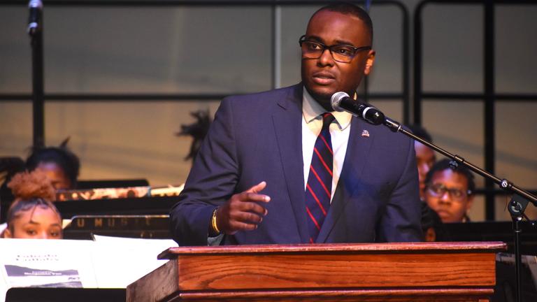 central state university baccalaureate speaker dr. d'angelo taylor at speaker podium 
