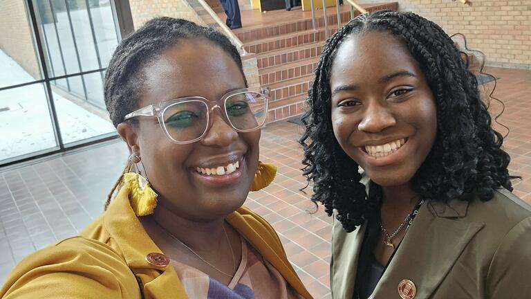 a selfie with central state university honors college staff member doctor sarah armstrong-jones and a student