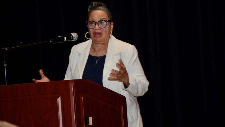 woman at a podium