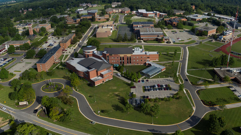 Visit the Admissions Office; aerial view of campus