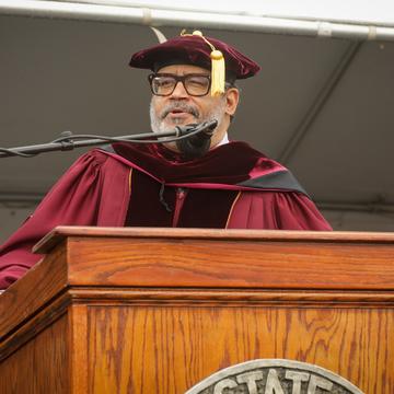 Dr. Eric Dyson speaking at the 2023 Commencement