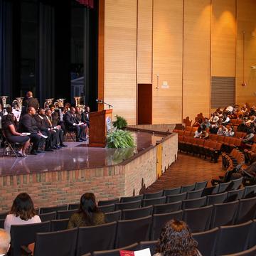 a packed auditorium during the annual baccalaureate ceremony at central state university