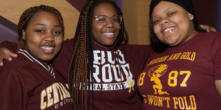 Three students on campus