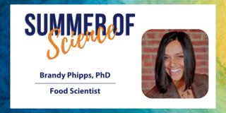 A graphic showing Brandy Phipps, Ph.D., food scientist, newly tenured and promoted associate professor and researcher in the agricultural program at Central State University. The words "Summer of Science" appear at the top of the graphic with a colorful frame.