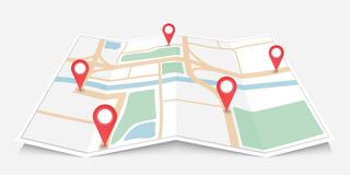 a drawing of a map with five location markers