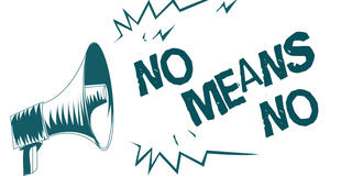 A bullhorn with the words "no means no"