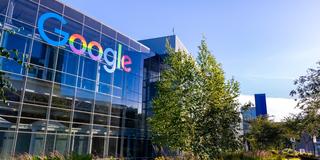 Google office building in the Company's campus in Silicon Valley; The "double o's" of the logo are decorated in rainbow colors in honor of LGBTQ Rights
