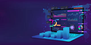 a laptop with graphs and charts representing business analytics