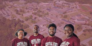 central state university honda campus all-star challenge team appear over an aerial view of campus