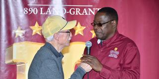 In Ohio Country Today reporter Gary Jackson interviews Ibrahim Katampe during the 2024 Land-Grant Open House in April
