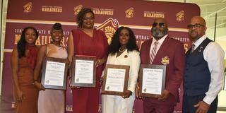 central state university athletics hall of fame inductees Chantel White-Lawrence, aja lewis, jerry parker and bridgette edwards with university representatives