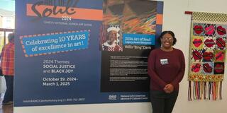 Nya Brunson beside an exhibit on soul at the national afro-american museum and cultural center in wilberforce ohio