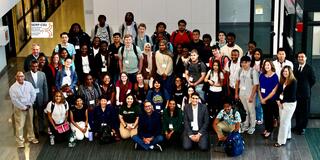 large group of intel summer internship participants faculty and leadership