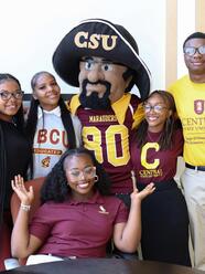 CSU Students Gathered and Marauder Man 2025