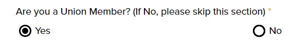 Union Member Affiliation Button on Global Union Program Application