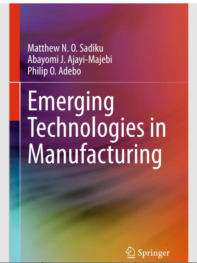 Emerging Technologies in Manufacturing book cover in rainbow colors with white text