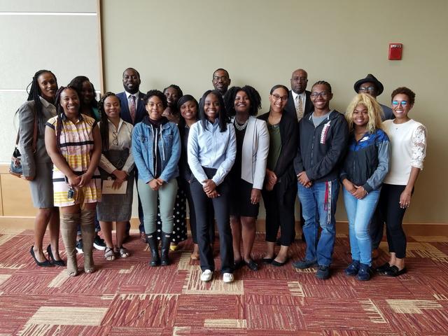 Central State University students pose for a group photo with presenters from Advocate Health Care Aurora Health on a trip to Chicago to learn about healthcare careers as part of the Graduate School Preparation Program