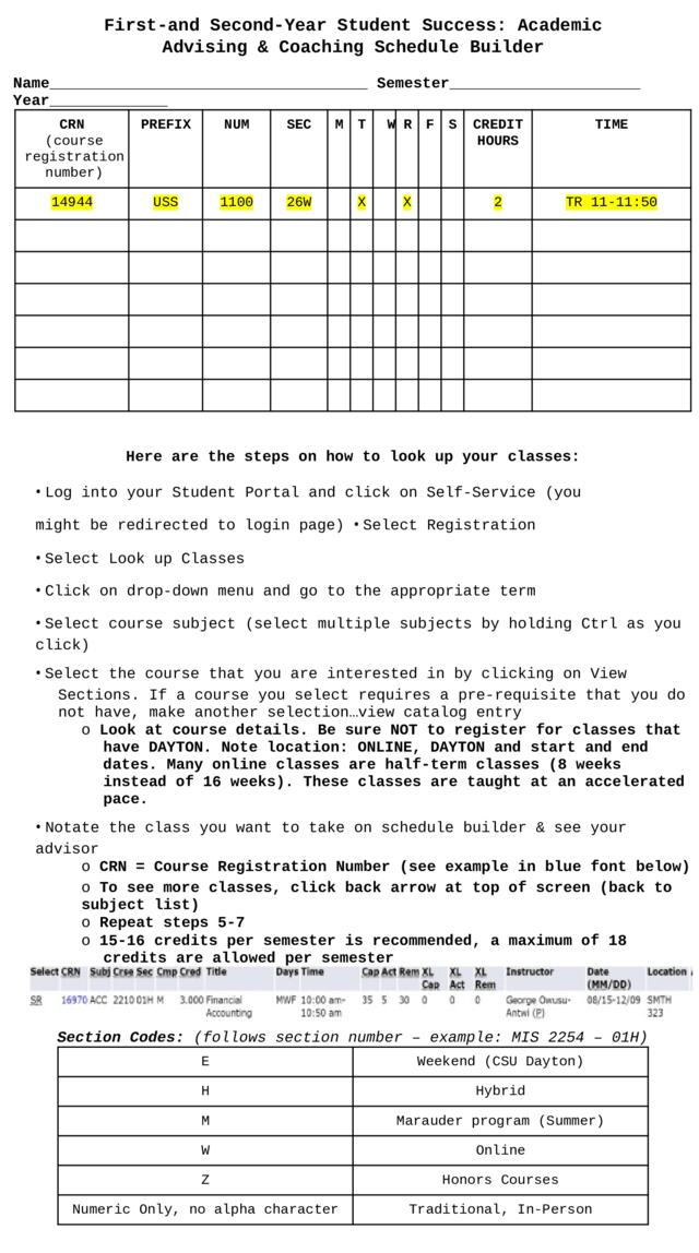 Academic Advising and Coaching Schedule Builder