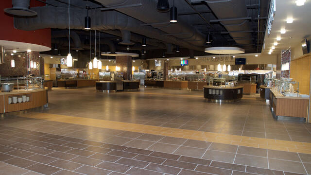Marauder cafe with food stations and seating