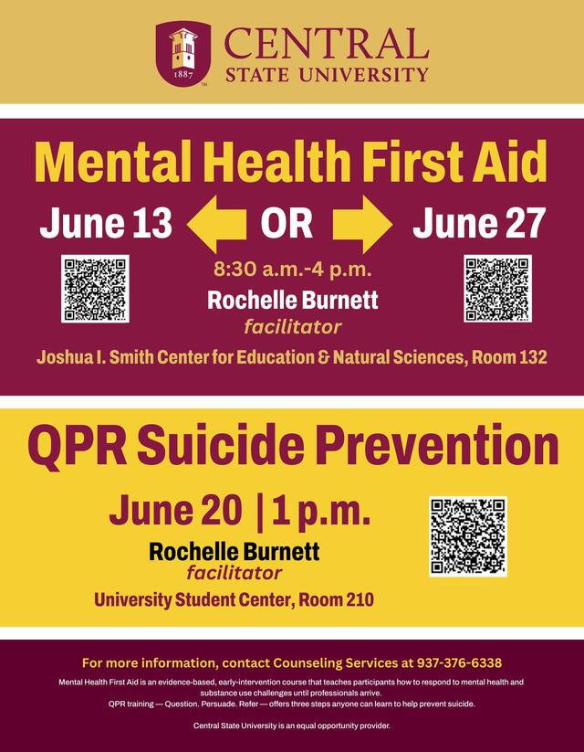 counseling services mental health training flyer mental health first aid and q p r suicide prevention