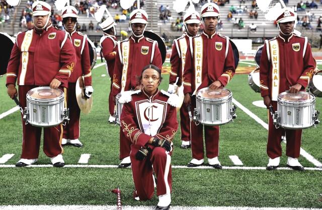 invincible marching marauders on the football field at central state university