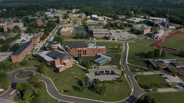 a drone aerial image of the central state university campus in wilberforce ohio