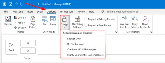 Illustration of email encryption options in Microsoft Outlook