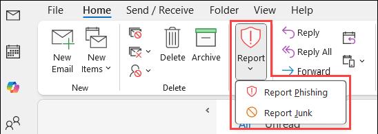 Report phishing button in Microsoft Outlook