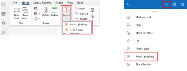 Report phishing button in Microsoft Outlook